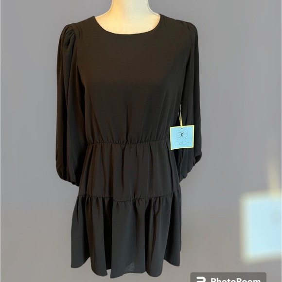 CeCe Puff Sleeve Black Dress, NEW - Picture 2 of 2
